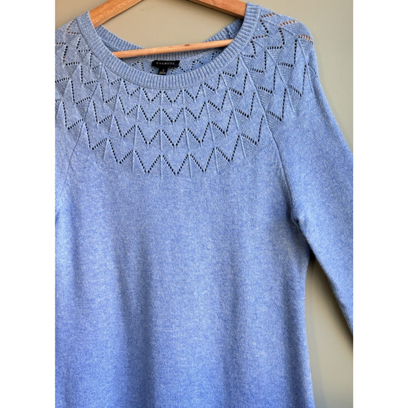 Talbots Light Blue Pointelle Knit Sweater Dress Long Sleeve Knee Length Midi S - Picture 3 of 13